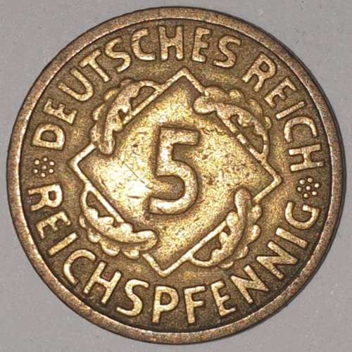 1926 A - 5 REICHSPFENNIG - GERMANY - WEIMAR REPUBLIC (Aluminum-Bronze) KM#39